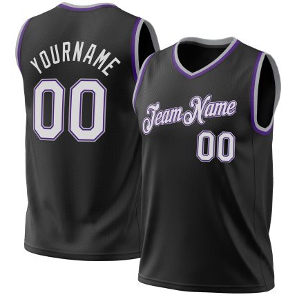 Personalized Black Purple Gray Basketball Jersey for Men and Women - Throwback Style Personalized Black Purple-Gray Throwback