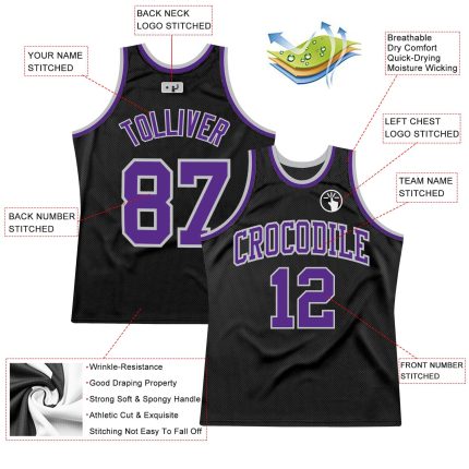 Personalized Basketball Jersey - Black Purple Gray Throwback Design Personalized Black Purple-Gray Throwback Basketball Jersey