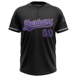 Personalized Unisex Softball Jersey - Black Purple-Gray Two-Button Design Personalized Black Purple-Gray Two-Button Unisex
