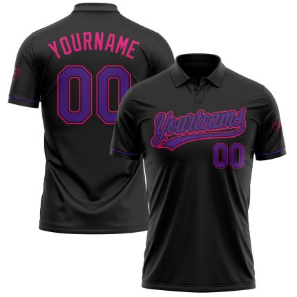 Personalized Performance Vapor Golf Polo Shirt in Black, Purple, Hot Pink Personalized Black Purple-Hot Pink Performance