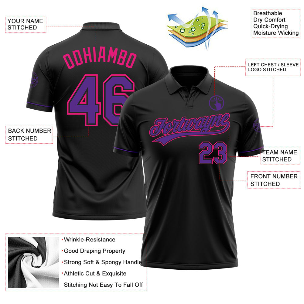 Personalized Black Purple-Hot Pink Performance Vapor Golf Polo Shirt Team Custom Name and Number Custom Name Number Black Purple Hot Pink Vapor Golf Polo Shirt - Personalized Performance Apparel Personalized Black Purple-Hot - Image 3