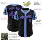 Personalized Black Purple Light Blue Baseball Jersey - 3 Color Arm Shapes Personalized Black Purple-Light Blue 3 Colors Arm
