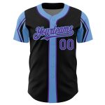 Personalized Black Purple Light Blue Baseball Jersey - 3 Color Arm Shapes Personalized Black Purple-Light Blue 3 Colors Arm