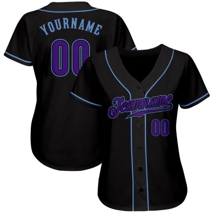 Custom Name & Number Baseball Jersey - Personalized Black, Purple & Light Blue Authentic Team Jersey Personalized Black Purple-Light