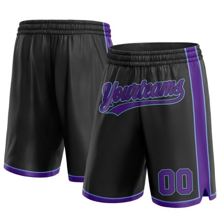 Custom Name Number Basketball Shorts - Personalized Black and Purple Light Blue Authentic Team Apparel Personalized Black