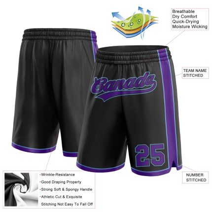 Custom Name Number Basketball Shorts - Personalized Black and Purple Light Blue Authentic Team Apparel Personalized Black