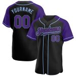 Custom Name and Number Personalized Black Purple Light Blue Baseball Jersey Authentic Raglan Sleeves Personalized Black Purple-Light