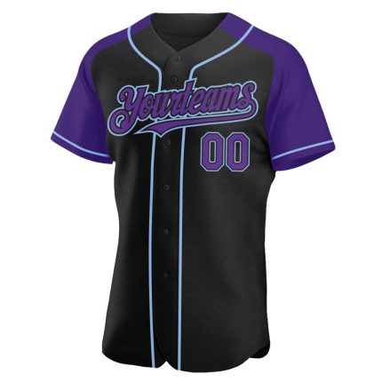 Custom Name and Number Personalized Black Purple Light Blue Baseball Jersey Authentic Raglan Sleeves Personalized Black Purple-Light
