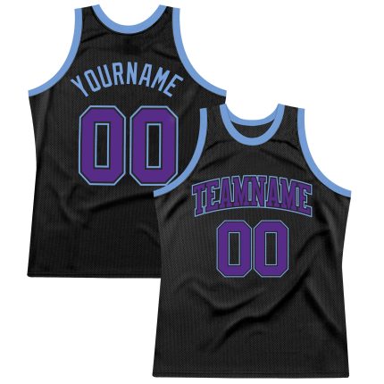 Personalized Black Purple Light Blue Basketball Jersey - Authentic Throwback Style Personalized Black Purple-Light Blue Authentic