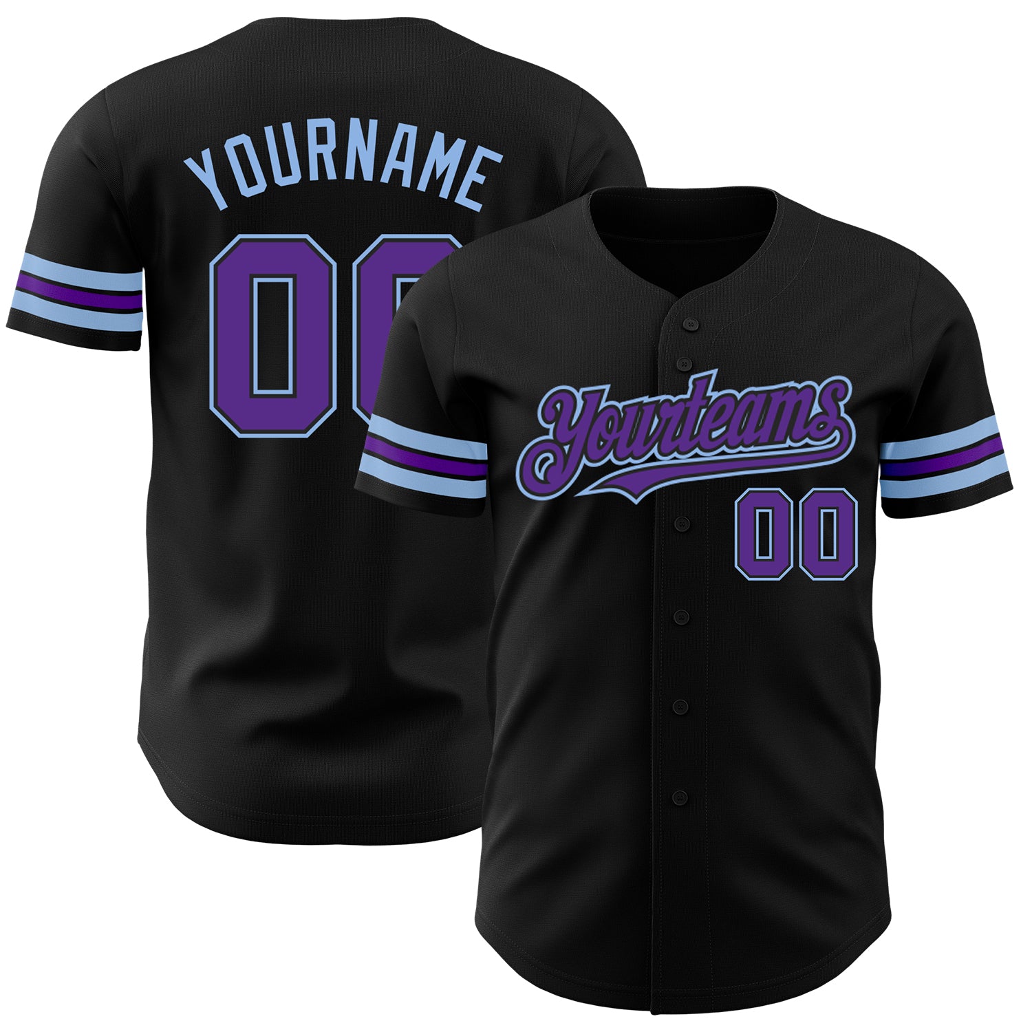 Personalized Black Purple Light Blue Baseball Jersey for Men and Women Personalized Black Purple-Light Blue Baseball Jersey