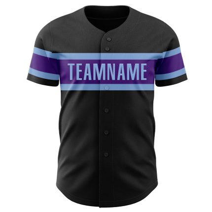Personalized Black Purple Light Blue Baseball Jersey for Men and Women Personalized Black Purple-Light Blue Baseball Jersey