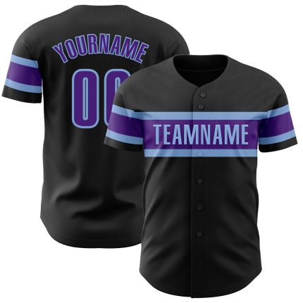 Personalized Black Purple Light Blue Baseball Jersey for Men and Women Personalized Black Purple-Light Blue Baseball Jersey