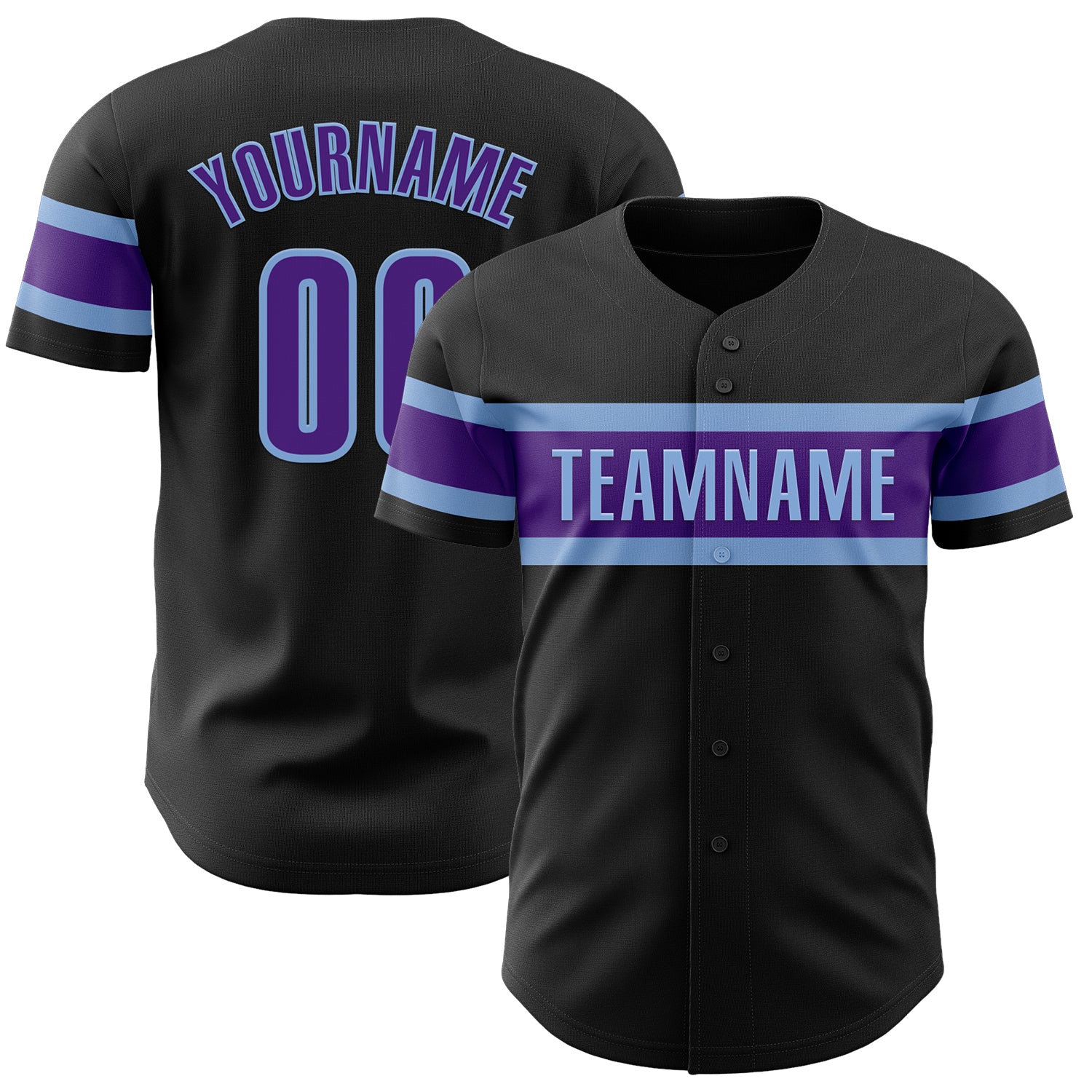 Personalized Black Purple Light Blue Baseball Jersey for Men and Women Personalized Black Purple-Light Blue Baseball Jersey