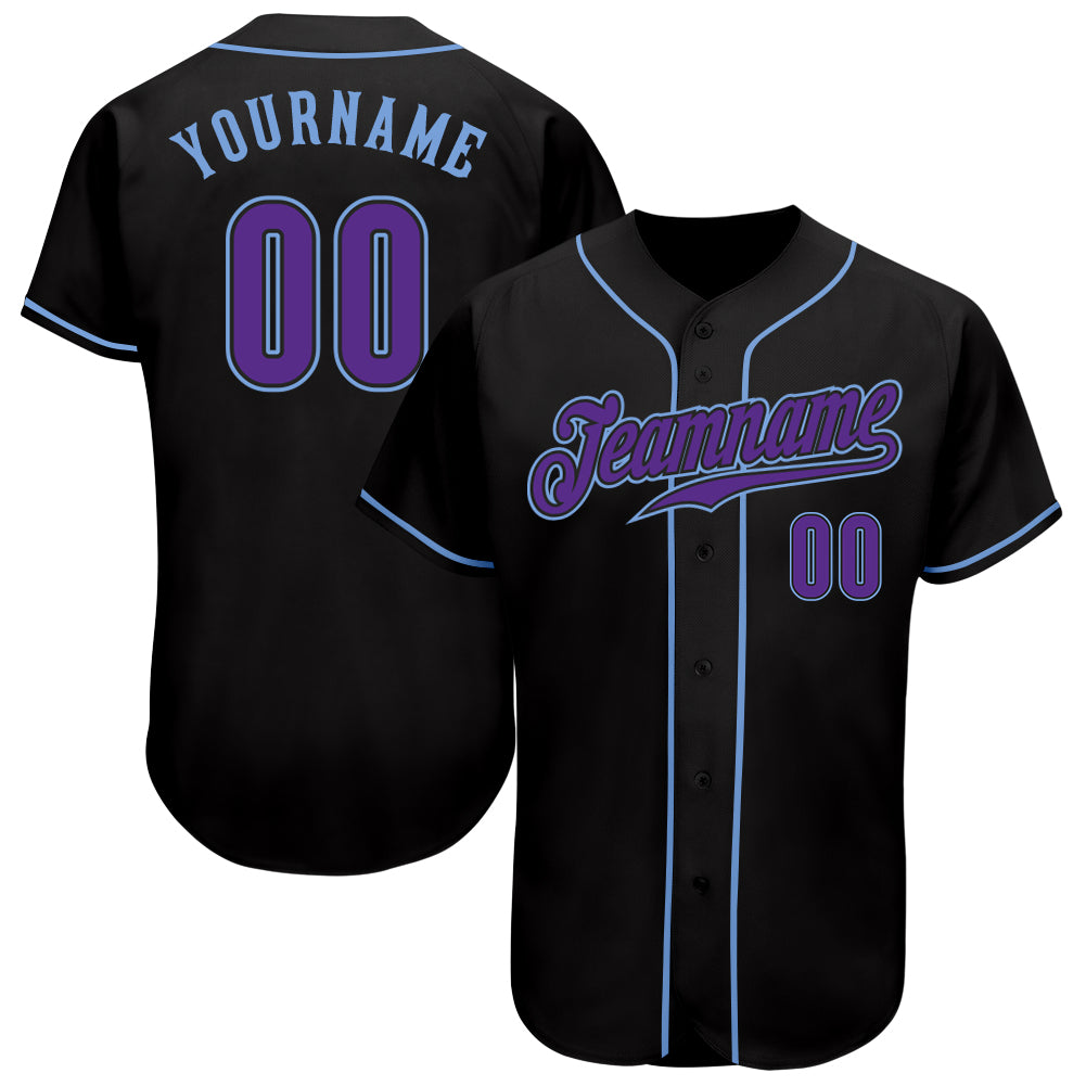Personalized Black Purple Light Blue Baseball Jersey for Men and Women Personalized Black Purple-Light Blue Baseball Jersey