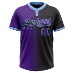 Custom Name and Number Softball Jersey Unisex Gradient Black Purple Light Blue Fashion Two-Button Personalized Black Purple-Light