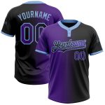 Custom Name and Number Softball Jersey Unisex Gradient Black Purple Light Blue Fashion Two-Button Personalized Black Purple-Light