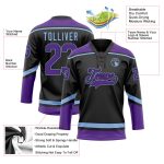 Custom Name and Number Personalized Hockey Jersey - Black Purple Light Blue Lace Neck Personalized Black Purple-Light Blue