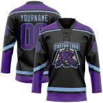 Custom Name and Number Personalized Hockey Jersey - Black Purple Light Blue Lace Neck Personalized Black Purple-Light Blue