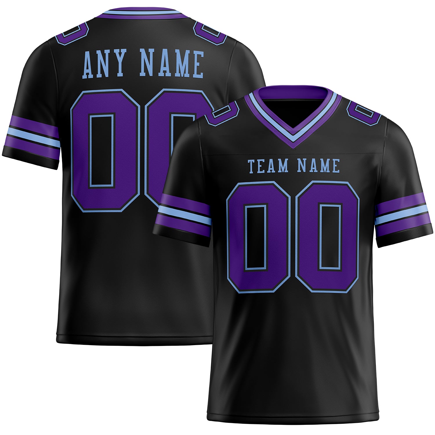 Personalized Football Jersey in Black, Purple & Light Blue Mesh - Customizable Design Personalized Black Purple-Light Blue