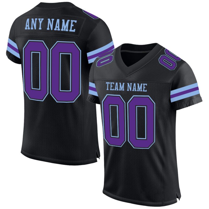Customizable Black Purple-Light Blue Mesh Football Jersey for Fans Personalized Black Purple-Light Blue Mesh Football Jersey