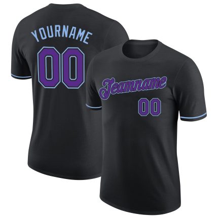 Custom Team Performance T-Shirt with Name and Number - Personalized Black Purple Light Blue Personalized Black Purple-Light