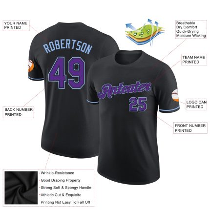 Personalized Performance T-Shirt - Black Purple Light Blue Color Personalized Black Purple-Light Blue Performance T-Shirt