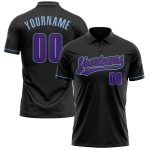 Personalized Performance Golf Polo Shirt in Black, Purple, and Light Blue Personalized Black Purple-Light Blue Performance