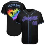 Personalized Rainbow Heart Baseball Jersey for Pride, Love is Love LGBT, Custom Name & Number in Black, Purple, Light Blue