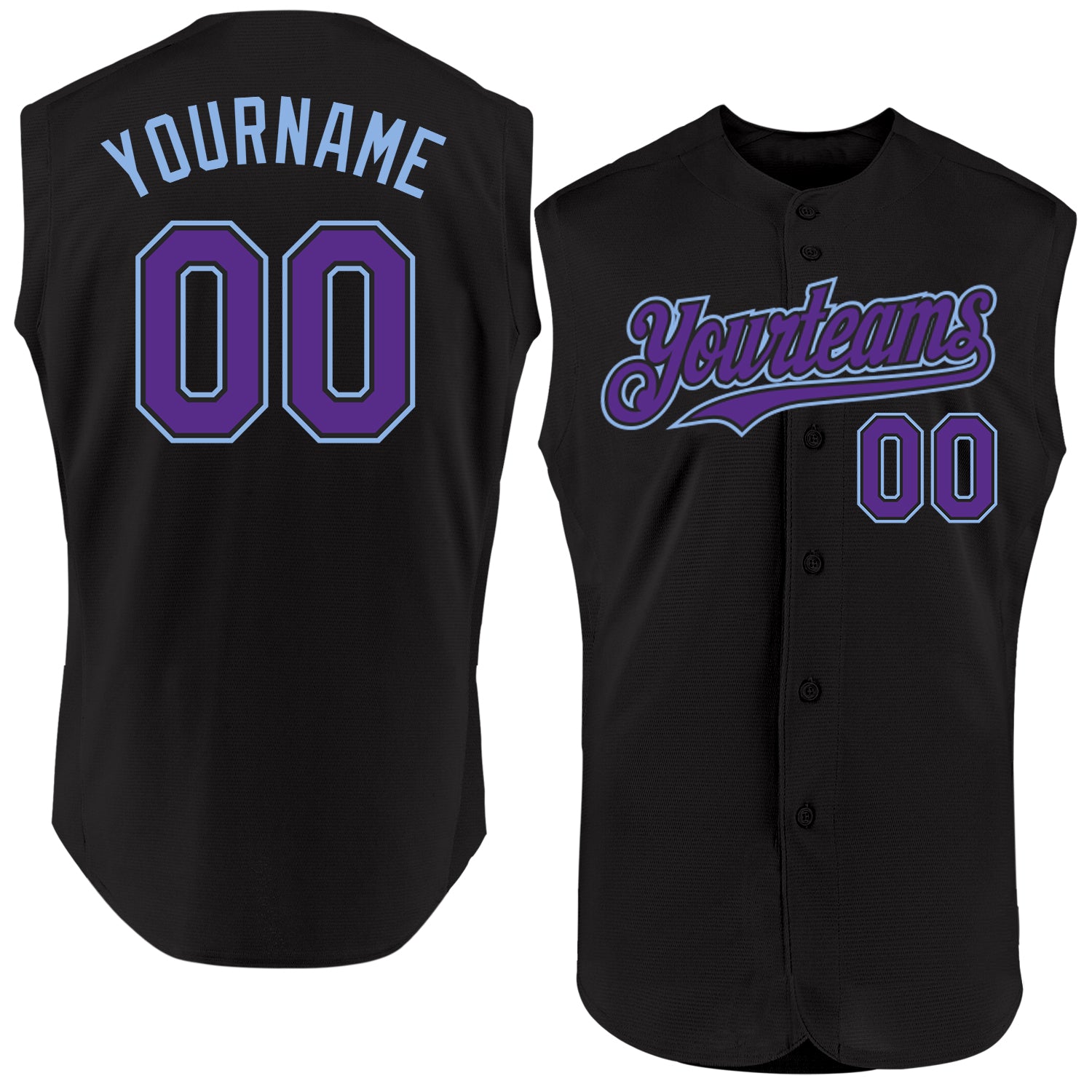 Personalized Black Purple Light Blue Sleeveless Baseball Jersey for Custom Style Personalized Black Purple-Light Blue Sleeveless