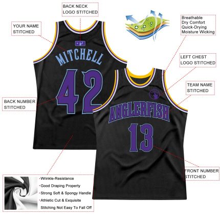 Personalized Throwback Basketball Jersey Black Purple-Light Blue - Custom 2 Personalized Black Purple-Light Blue Throwback