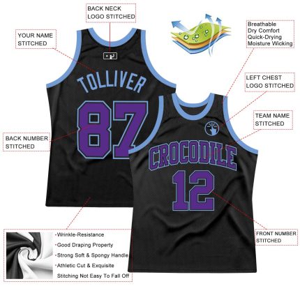 Personalized Basketball Jersey - Black Purple Light Blue Throwback Design Personalized Black Purple-Light Blue Throwback