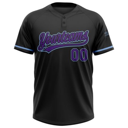 Custom Unisex Softball Jersey - Black Purple Light Blue Two-Button Design Personalized Black Purple-Light Blue Two-Button