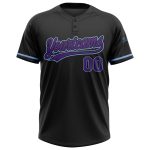 Custom Name and Number Softball Jersey - Personalized Unisex Two-Button in Black, Purple, and Light Blue Personalized Black