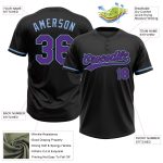 Custom Unisex Softball Jersey - Black Purple Light Blue Two-Button Design Personalized Black Purple-Light Blue Two-Button