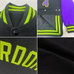 Personalized Two Tone Bomber Varsity Letterman Jacket Black Purple Neon Green Full-Snap Personalized Black Purple-Neon Green