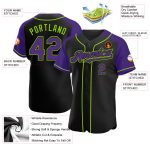 Personalized Baseball Jersey Black Purple Neon Green Raglan Sleeves for Men and Women Personalized Black Purple-Neon Green