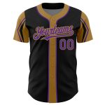 Personalized Black Purple Gold Baseball Jersey with Arm Shapes in 3 Colors Personalized Black Purple-Old Gold 3 Colors Arm