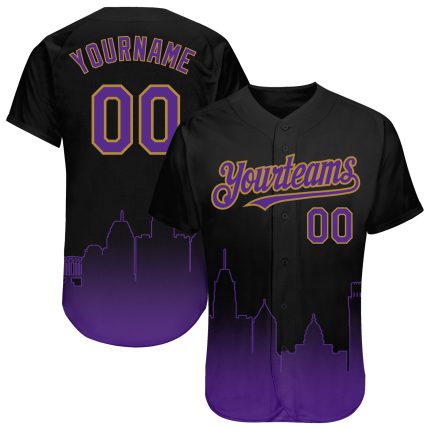Personalized 3D Baltimore City Edition Baseball Jersey - Black Purple Old Gold Fade Fashion Design Personalized Black Purple-Old