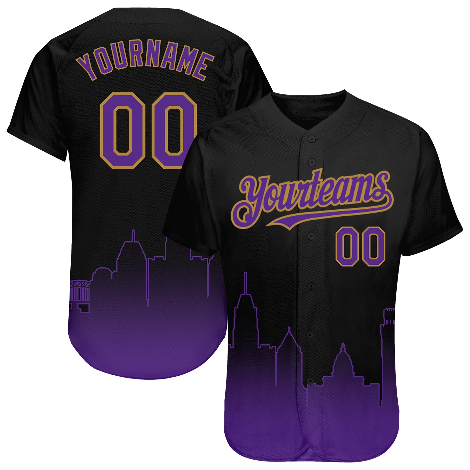 Personalized 3D Baltimore City Edition Baseball Jersey - Black Purple Old Gold Fade Fashion Design Personalized Black Purple-Old