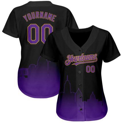 Personalized 3D Baltimore City Edition Baseball Jersey - Black Purple Old Gold Fade Fashion Design Personalized Black Purple-Old