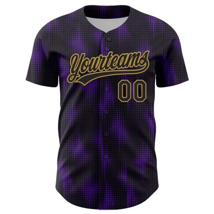 Personalized 3D Halftone Dots Baseball Jersey in Black, Purple, and Old Gold Personalized Black Purple-Old Gold 3D Halftone