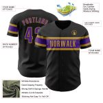 Personalized Custom Black Purple Old Gold Authentic Baseball Jersey with Team Name and Number Personalized Black Purple-Old