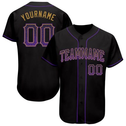 Custom Name and Number Baseball Jersey in Black Purple and Old Gold - Authentic Drift Fashion Team Gear Personalized Black
