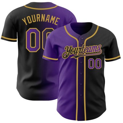 Personalized Gradient Baseball Jersey with Custom Name & Number - Black & Purple Old Gold Design Personalized Black Purple-Old