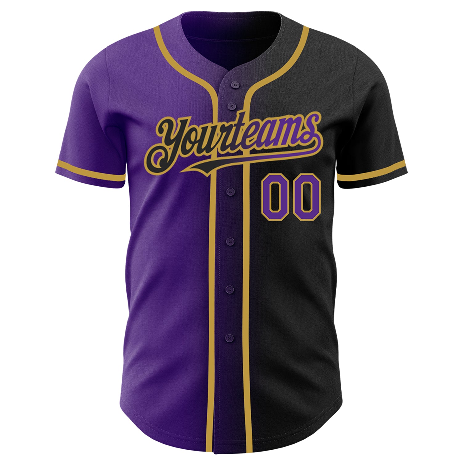 Personalized Black Purple-Old Gold Authentic Gradient Fashion Baseball Jersey Team Custom Name and Number Personalized Gradient Baseball Jersey with Custom Name & Number - Black & Purple Old Gold Design Personalized Black Purple-Old - Image 2
