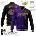 Personalized Gradient Bomber Jacket Black Purple Gold Full-Snap Varsity Letterman Personalized Black Purple-Old Gold Bomber