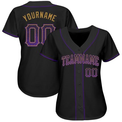 Personalized Black Purple Old Gold Drift Fashion Baseball Jersey for Men and Women Personalized Black Purple-Old Gold Drift