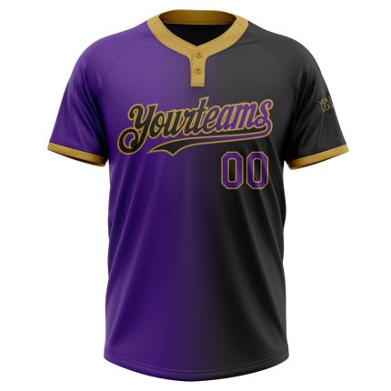 Custom Name Number Unisex Softball Jersey - Personalized Two-Button Black Purple-Gold Gradient Fashion Apparel Personalized