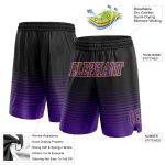Personalized Basketball Shorts in Black Purple and Gold Pinstripe Fade Design Personalized Black Purple-Old Gold Pinstripe