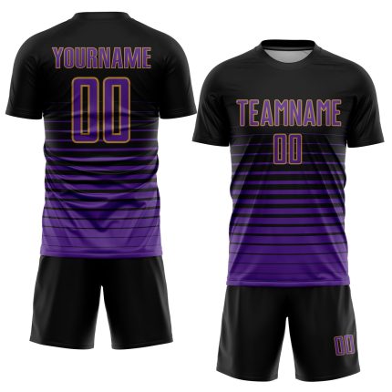 Custom Soccer Jersey with Personalized Name & Number, Black Purple Old Gold Pinstripe Fade Design Personalized Black Purple-Old